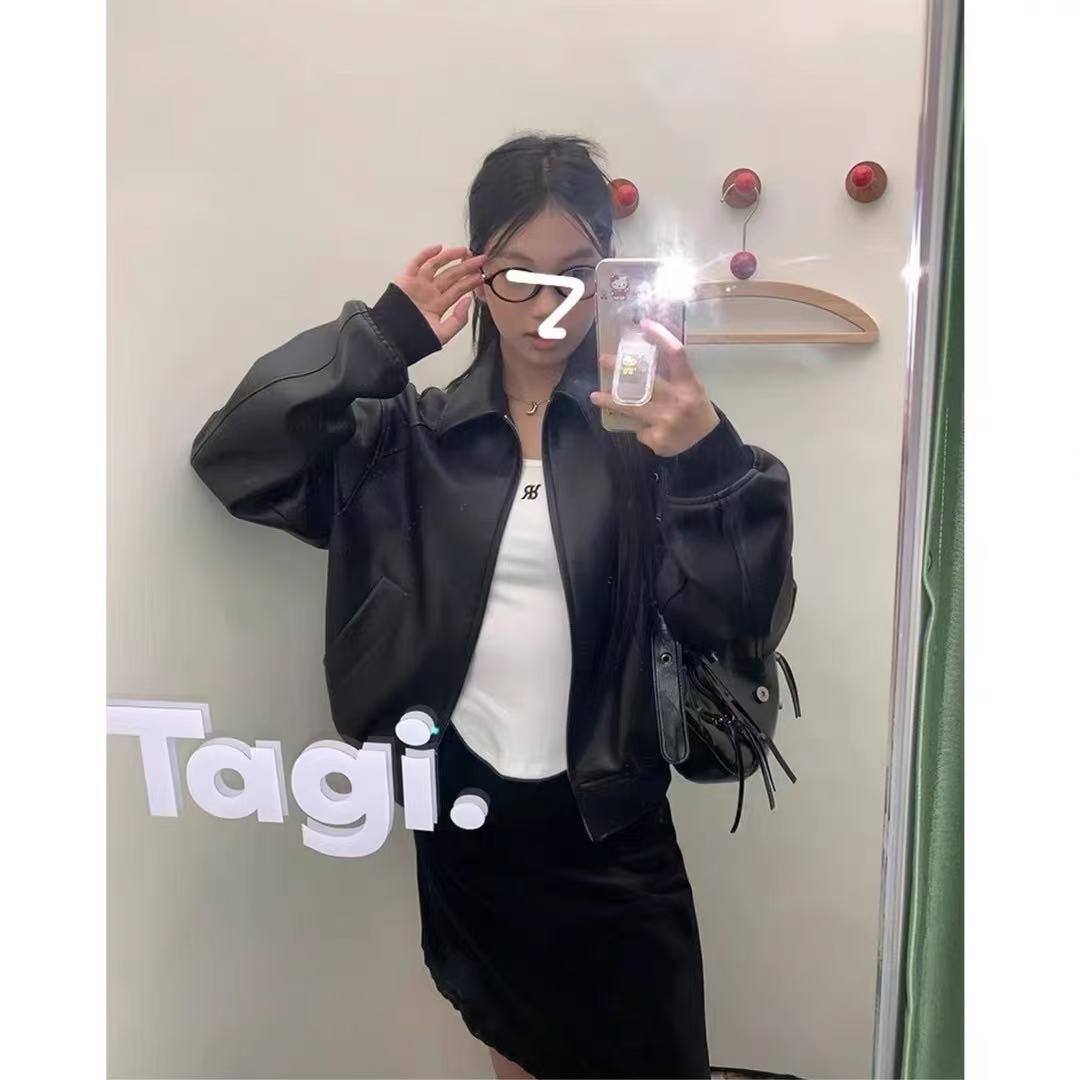 百搭黑色皮衣外套女款2025新款秋高级感短款气质美拉德皮夹克女