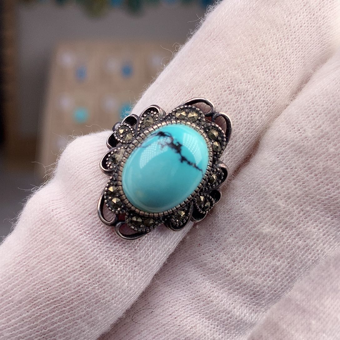 绿松石戒指银S925镶嵌