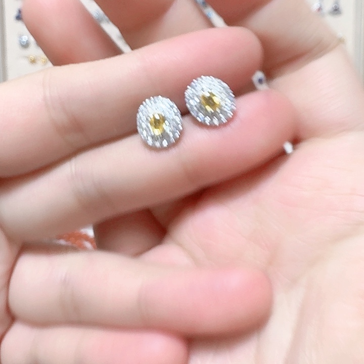 蓝宝石耳饰银S925镶嵌耳钉377