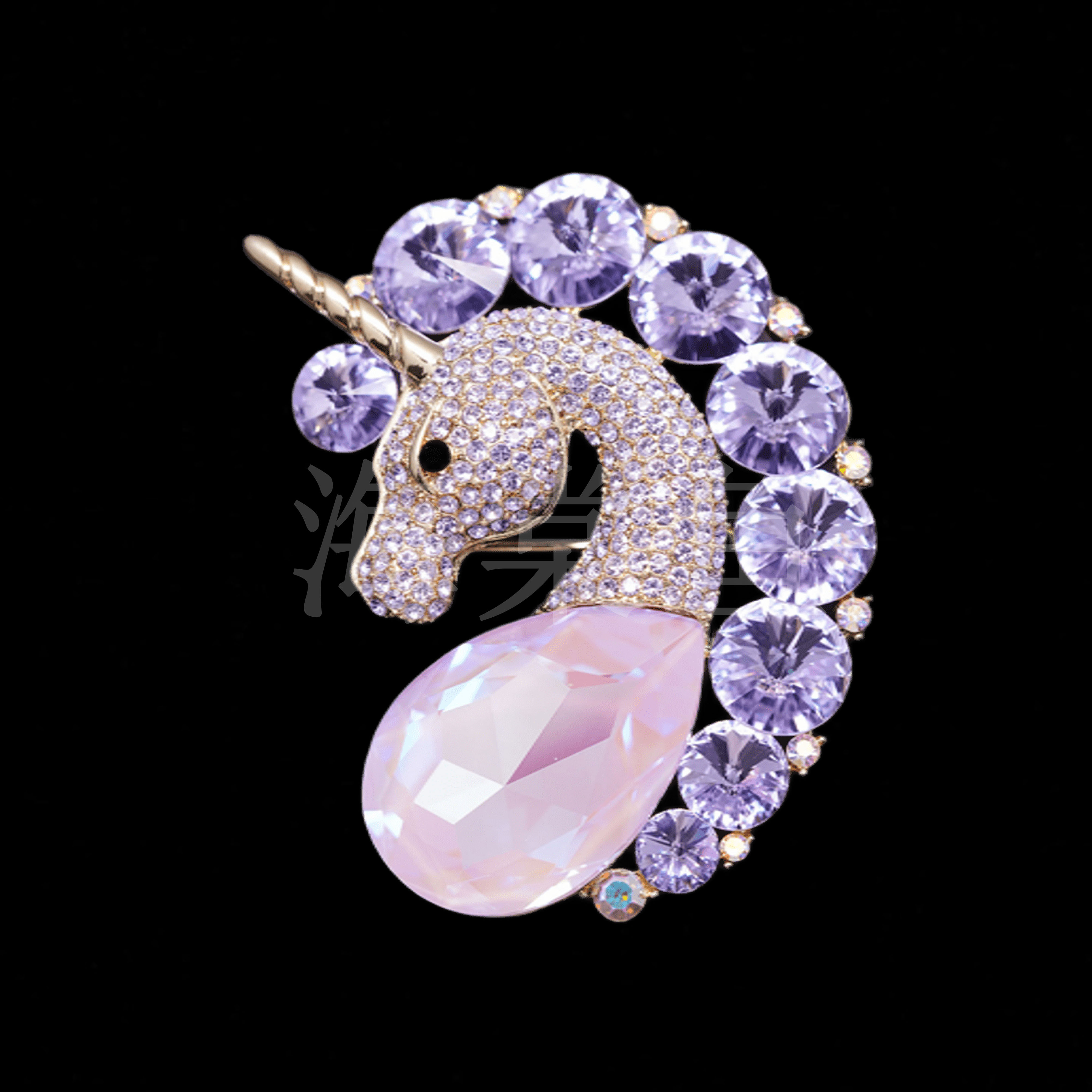 锌合金仿水晶胸针 时尚奢华气质【施】紫色独角兽胸针5252