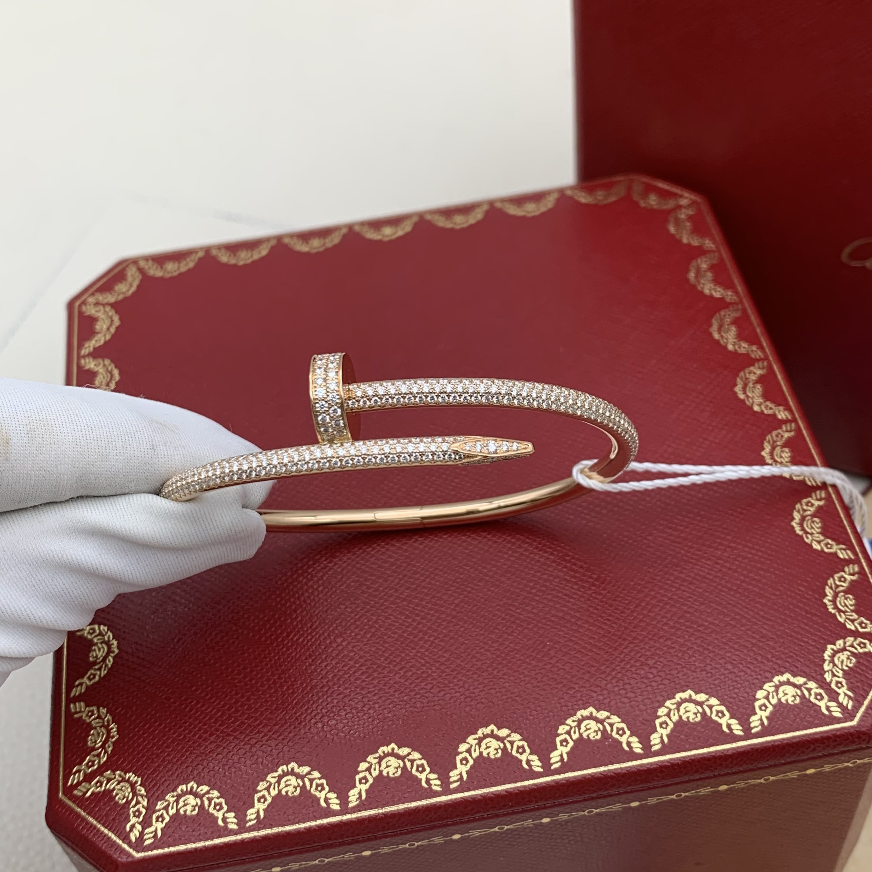 99新 Cartier/卡地亚 满钻 宽版 钉子 18k玫瑰金 手镯