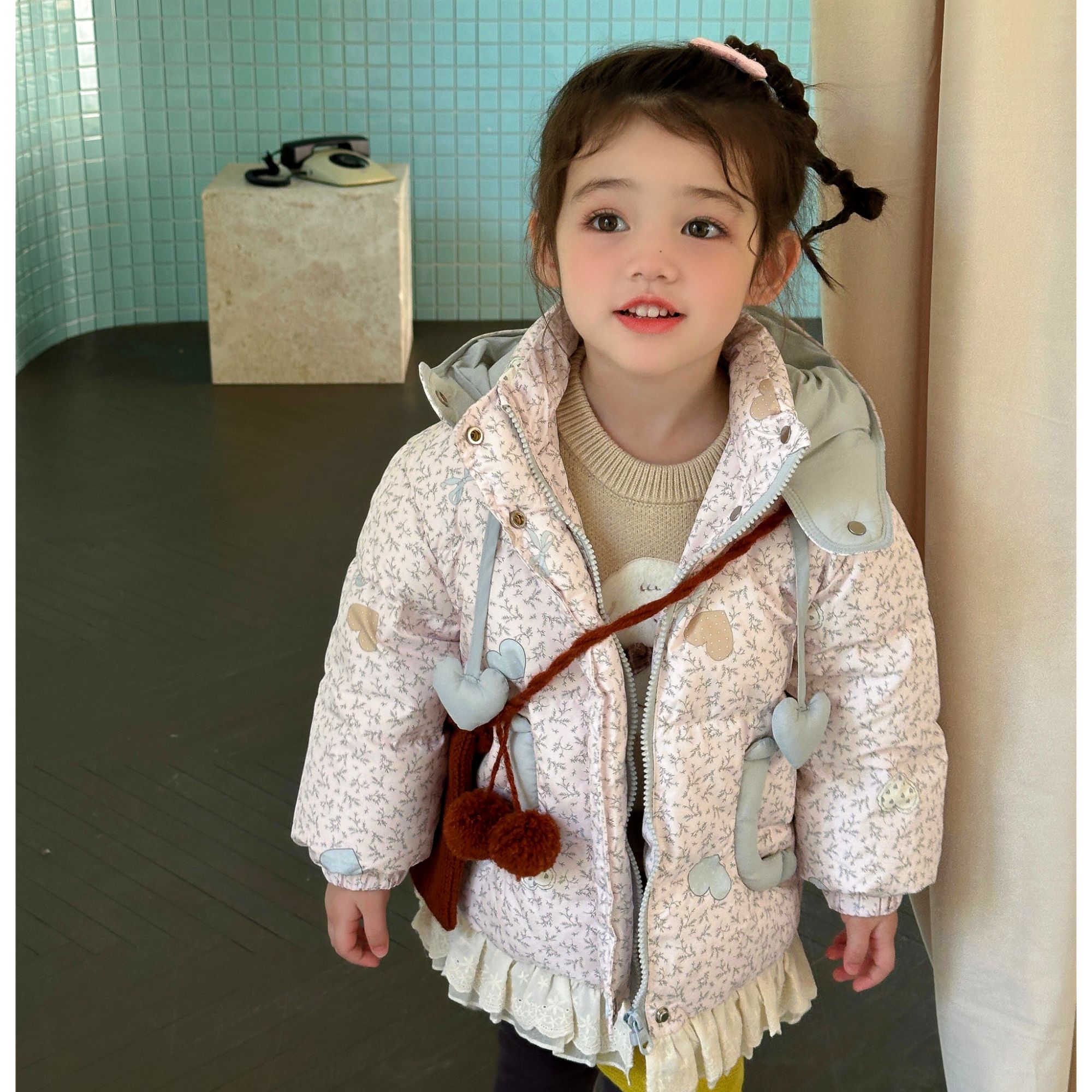 【小碎花】三防2025冬季新款90白鸭绒中长款羽绒服女小童假一罚十