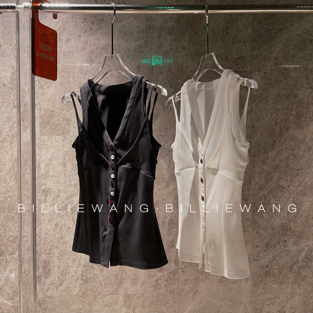 BW独立设计师高定系列｜超洋气假俩件坑条彩扣背心上衣