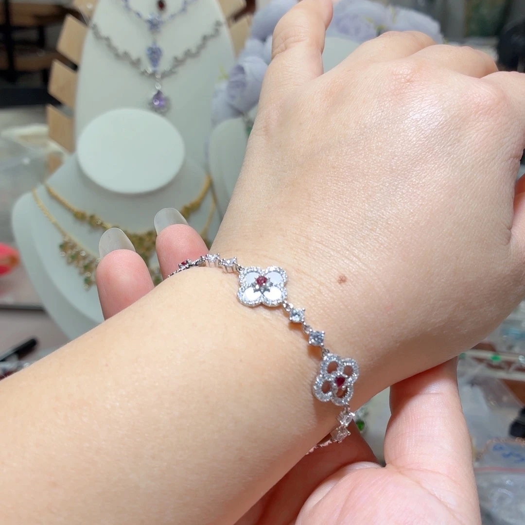 天然宝石红包石手链通体S925银国首质检