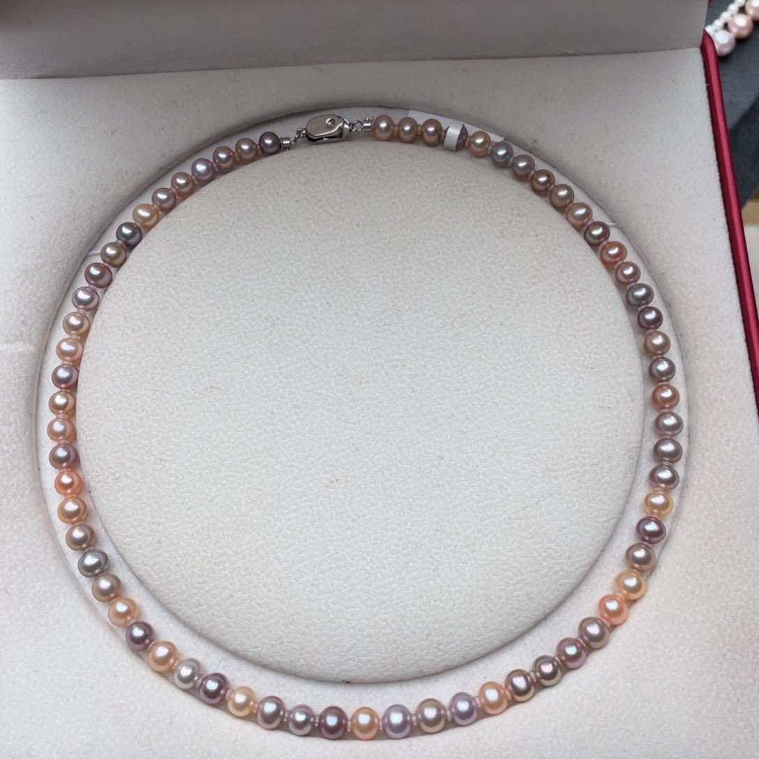 淡水珍珠项链银S925镶嵌6-7mm