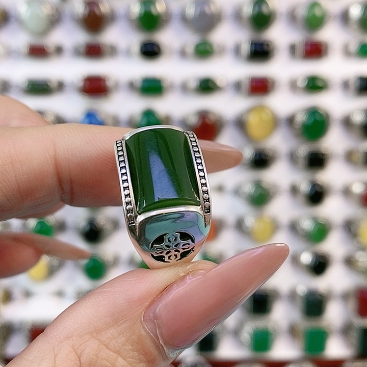 银S925镶嵌戒指和田玉