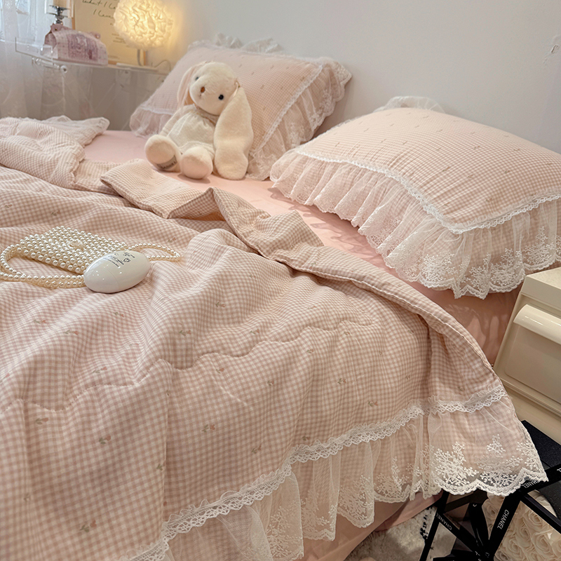 公主风简约风纯棉水洗棉夏被全棉空调被四件套夏凉被夏被简约凉感