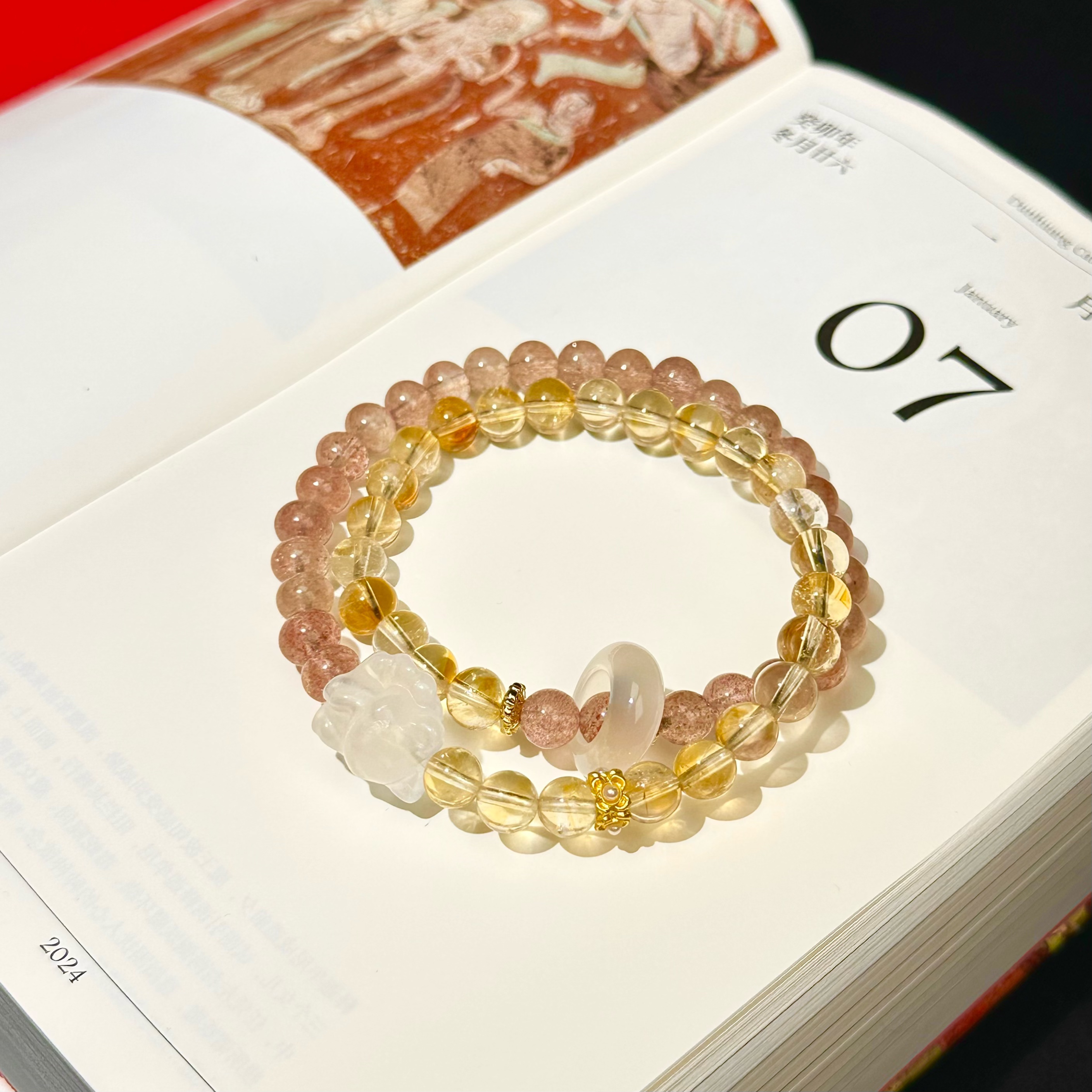九华 · 草莓晶黄塔晶凤九双圈手串