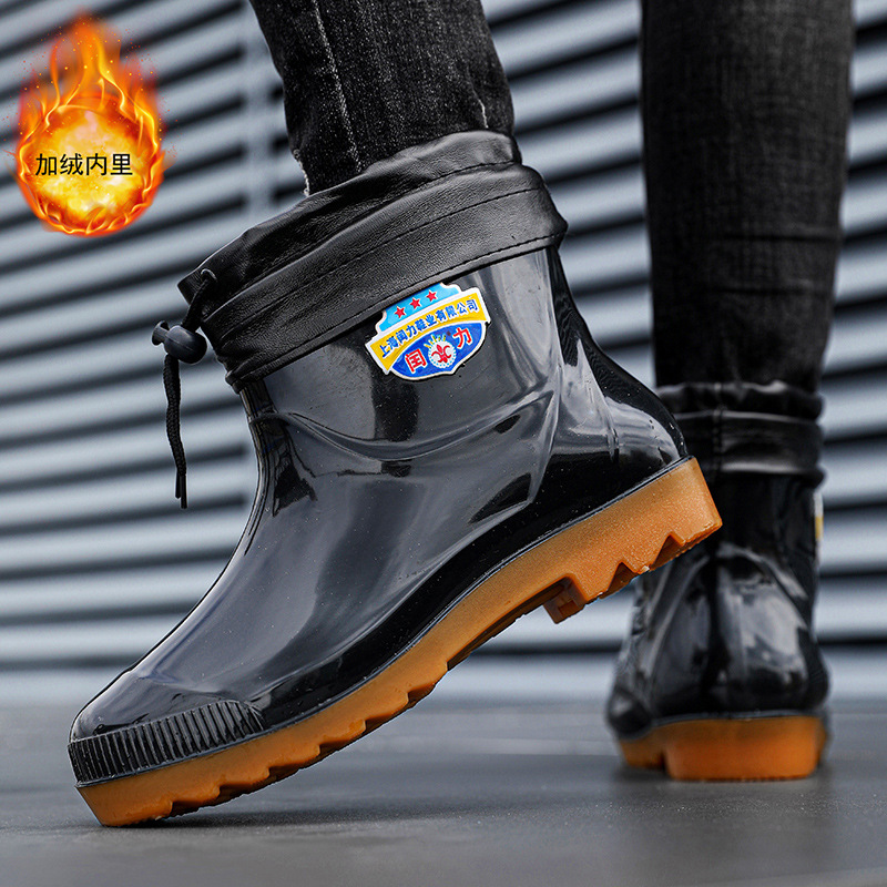 闰力大码雨鞋男短筒雨靴低帮秋冬加绒保暖时尚钓鱼鞋野外穿防水鞋