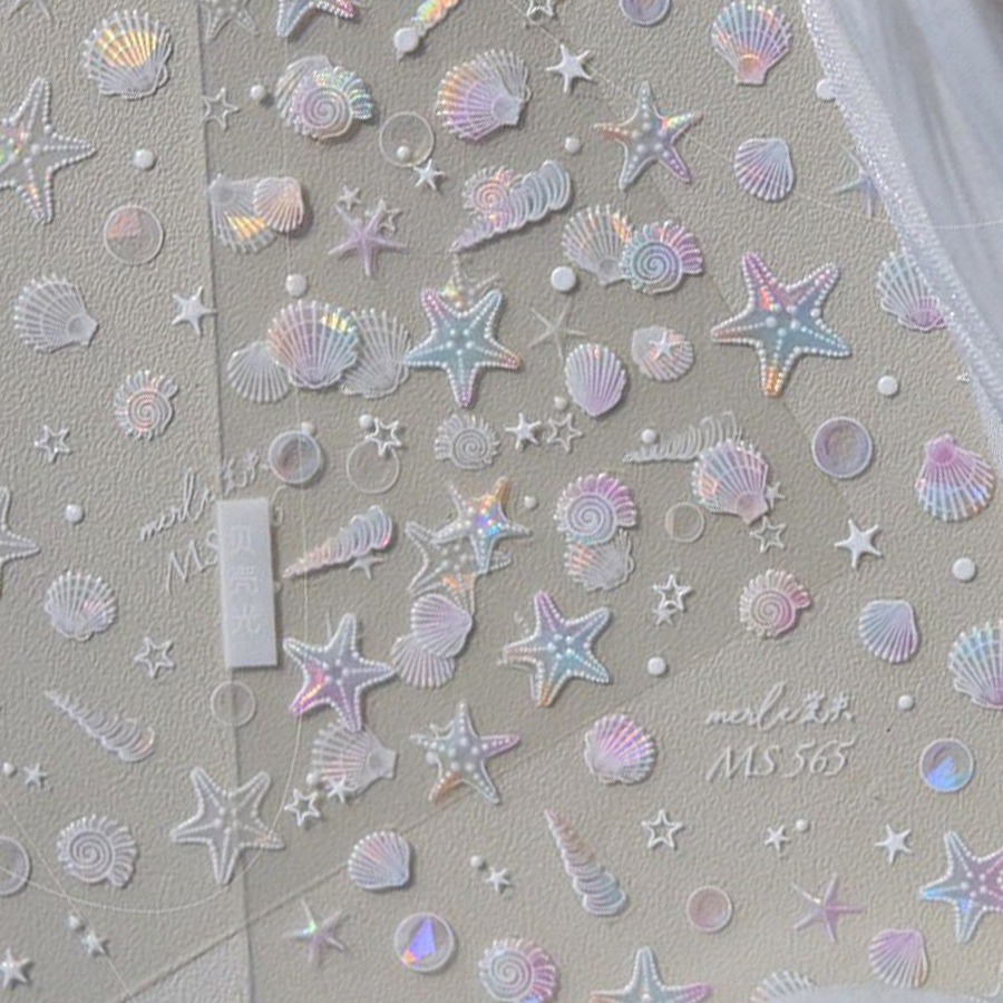 海滩系幻彩贝壳浮雕美甲贴纸海星水母个性防水DIY平板CCD指甲贴纸