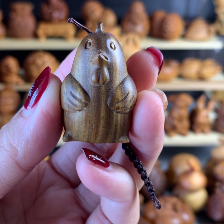 维腊木（绿檀）可爱鸡钥匙扣手机链