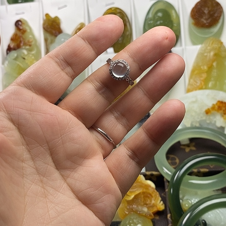 蛇纹石玉银S925镶嵌戒指