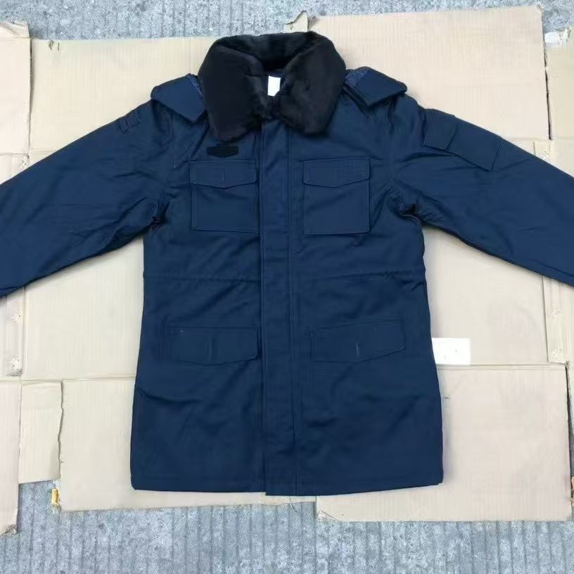 正品藏青作训大衣冬季防寒加厚保暖毛领棉大衣户外劳保