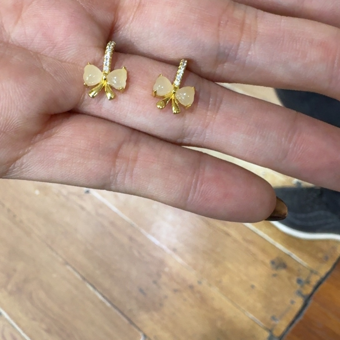 和田玉银S925镀金镶嵌耳饰