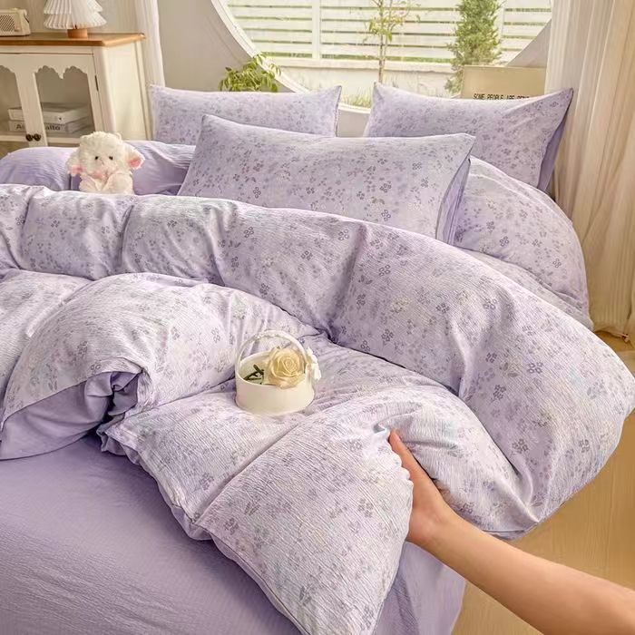 【新款福利】软糯糯母婴级小仙女泡泡纱四件套|小碎花-紫色