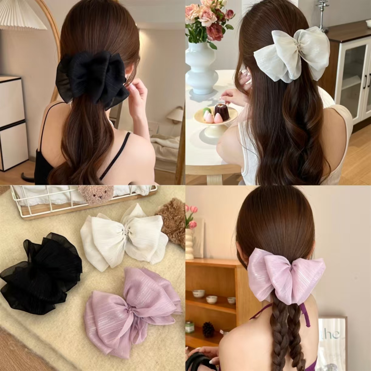 超仙网纱云朵香蕉夹泡泡蝴蝶结夹子女甜美盘发夹显发量一字夹