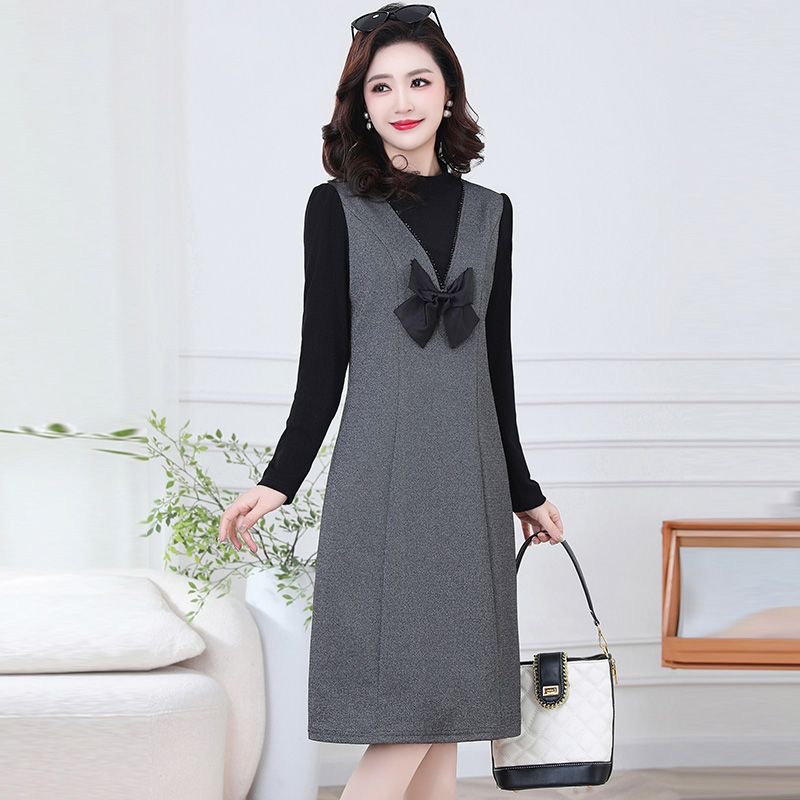 【A1201】女士新款时尚高端洋气气质显瘦减龄长袖修身春秋连衣裙