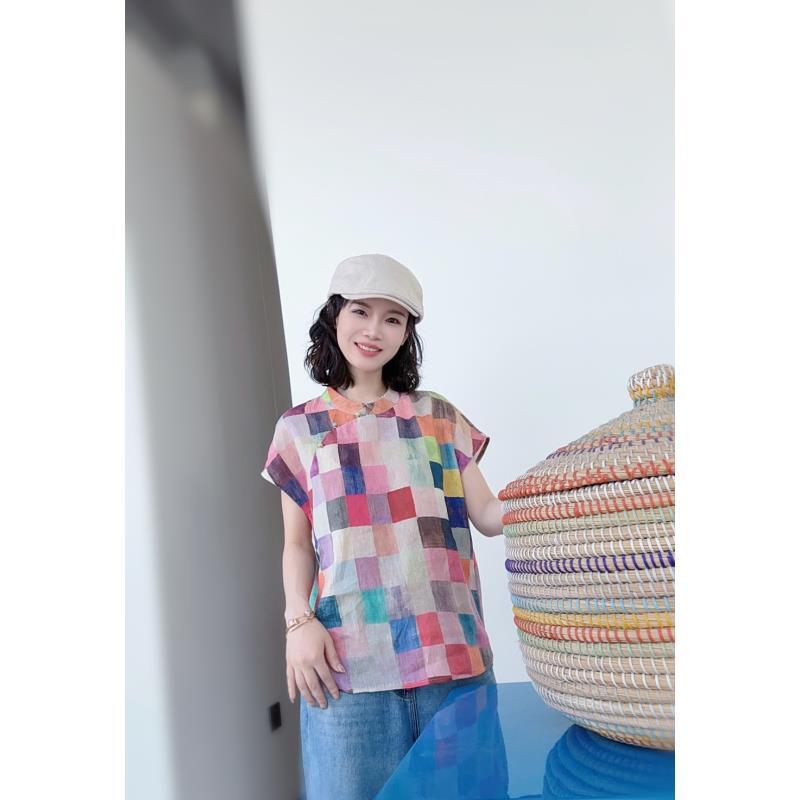 汉麻新中式国风女士印花宽松休闲气质显瘦夏季短袖衬衫25133