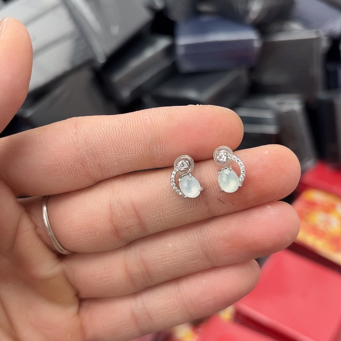 翡翠戒指银S925镀金镶嵌