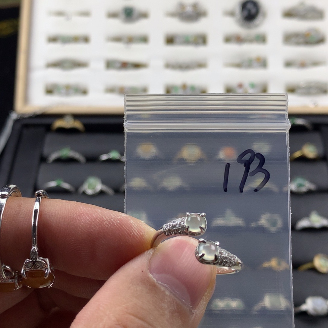 翡翠银S925镀金镶嵌戒指193