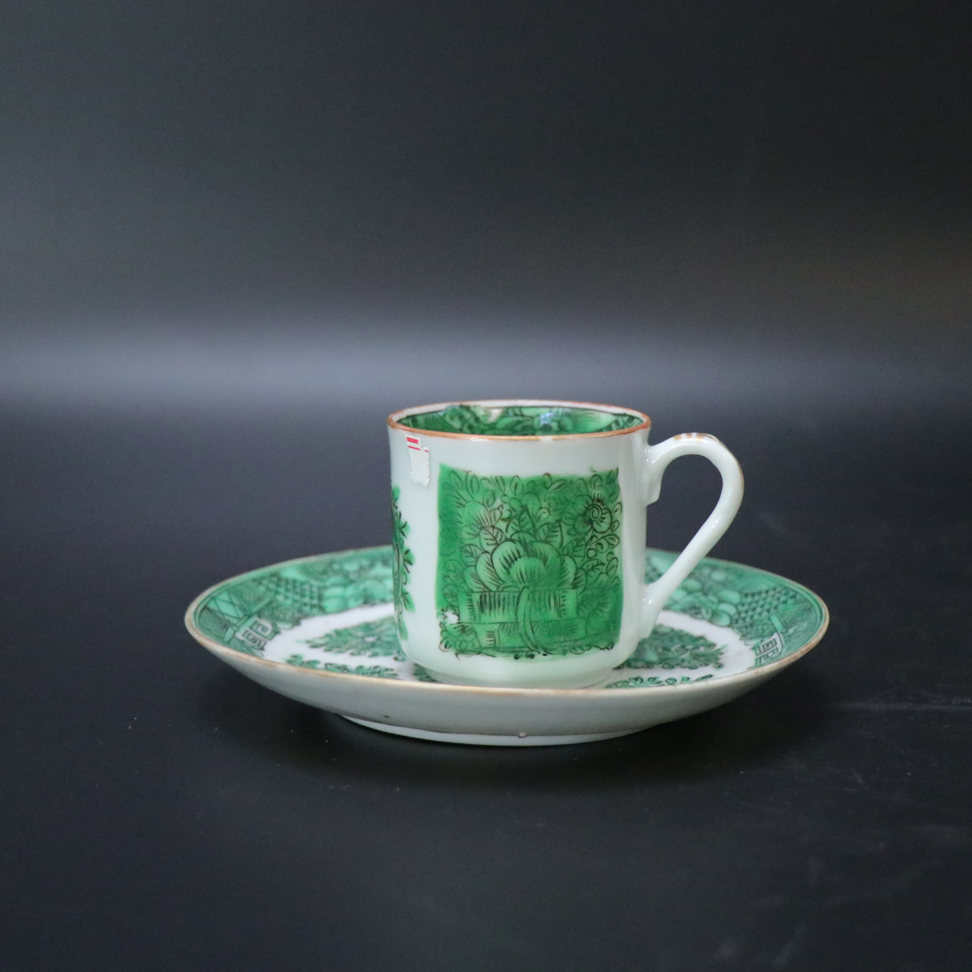 Lot25120518 25120525民国广绿彩花卉纹杯碟 杯高：约5.4cm