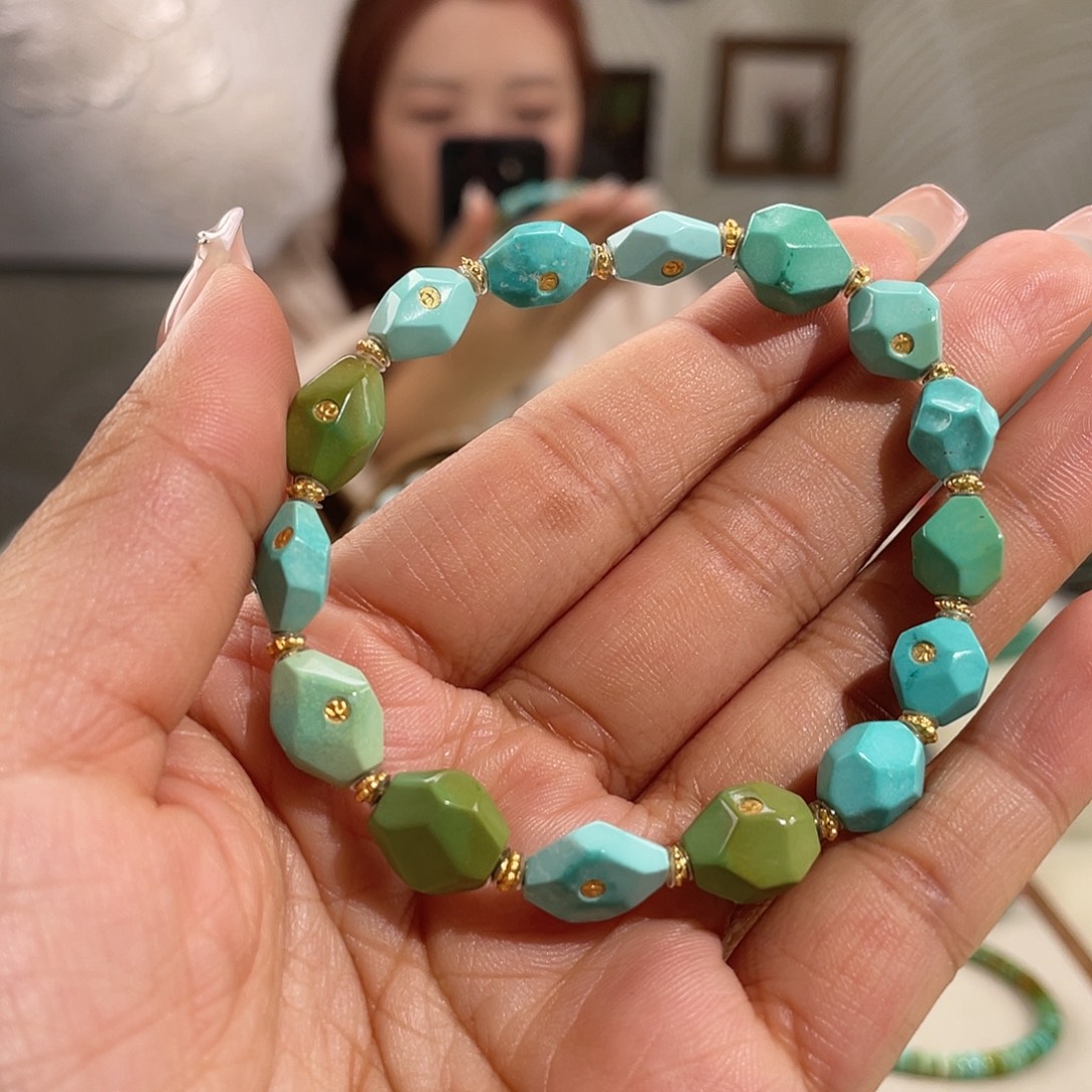 绿松石银S925镶嵌瓷釉单圈