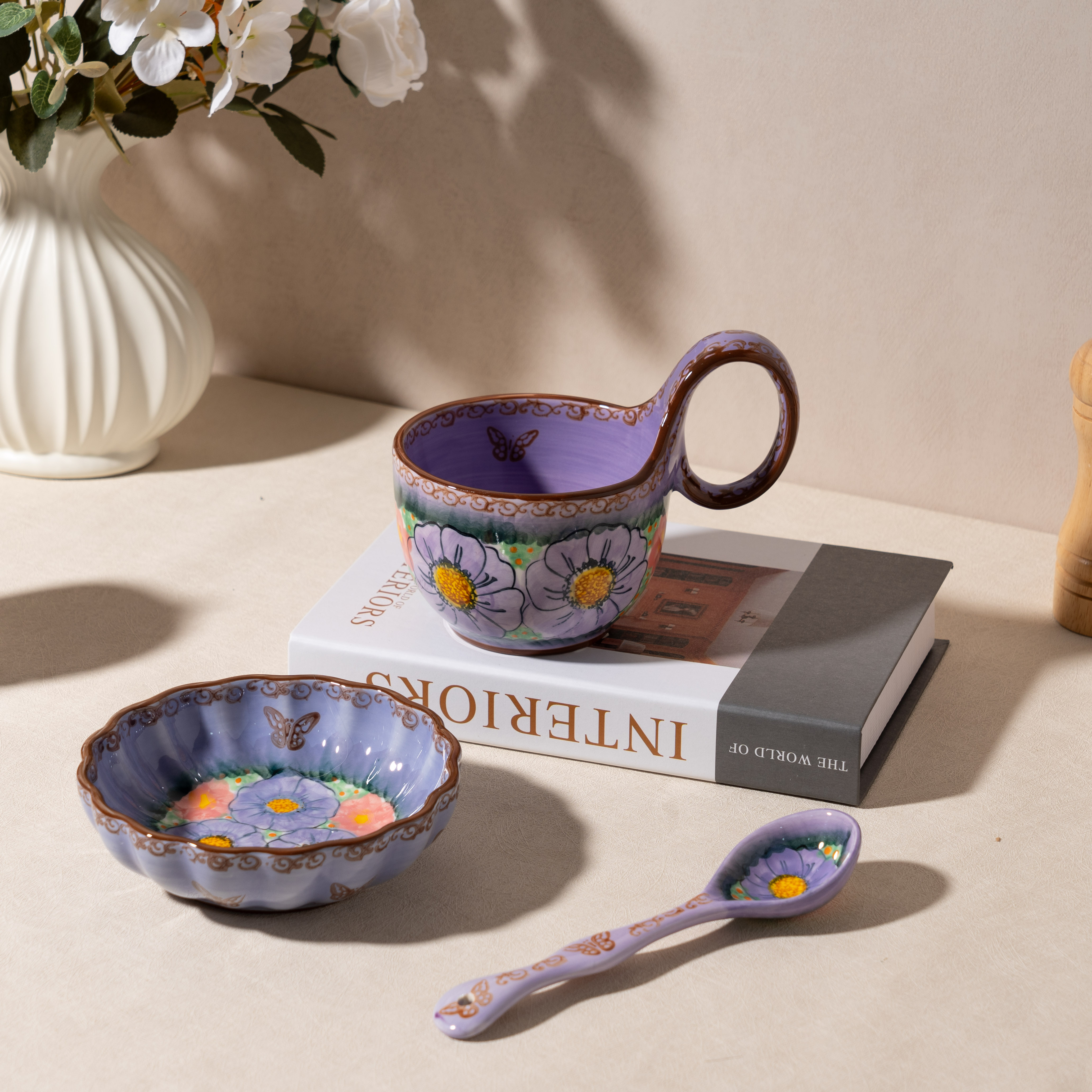 【SILESIA/出口原单】手绘紫气东来-450ml曲把杯