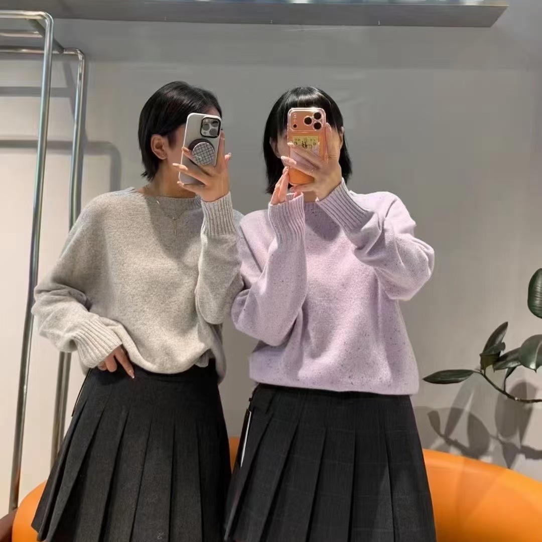 麦寻冬季新款香芋紫绵圆领宽松百搭针织套头毛衣上衣