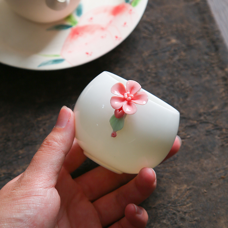 当代 捏花陶瓷主人杯单杯女高端品茗杯精致粉色茶具喝茶杯送礼