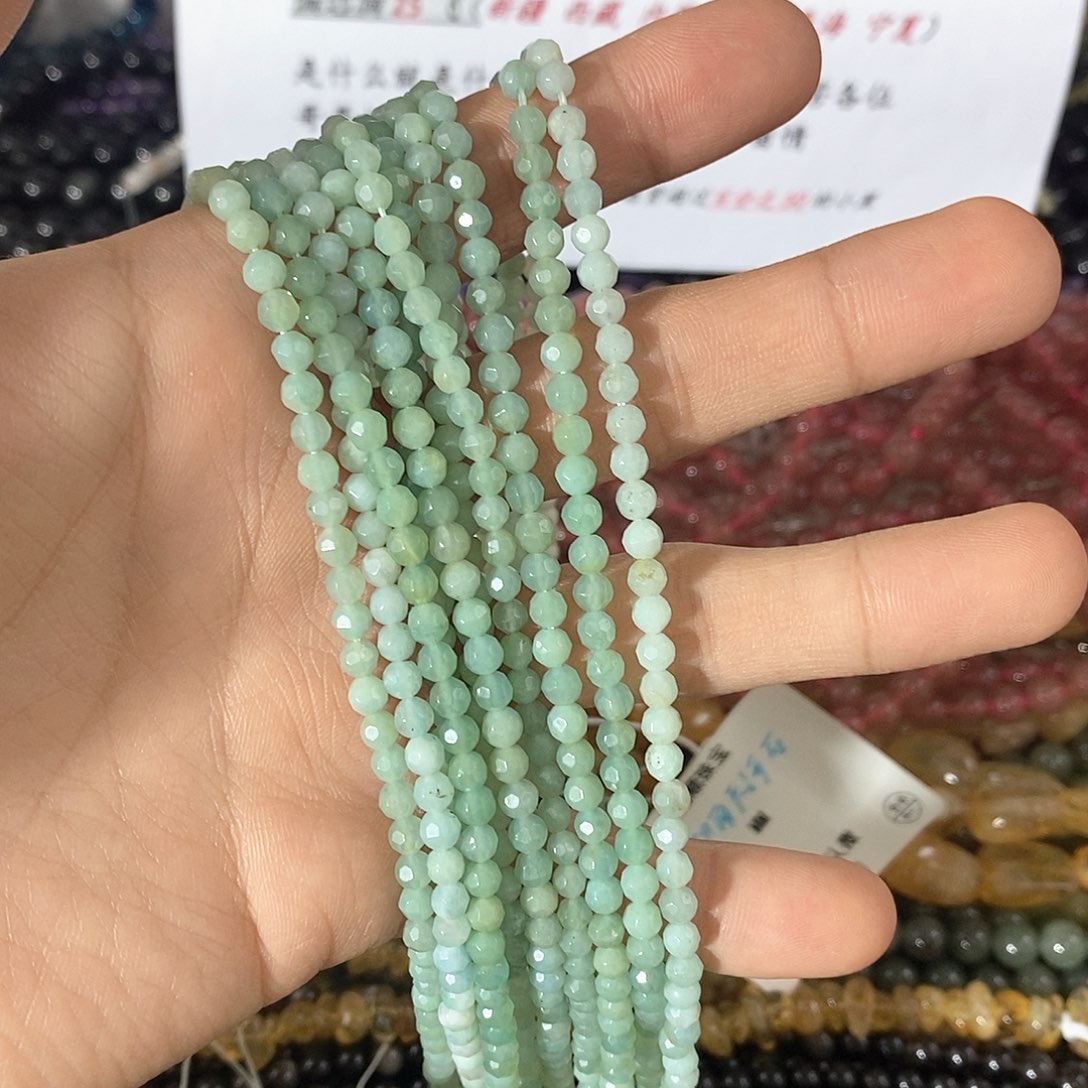 玛瑙/玉髓珠宝半成品未镶嵌一条天然4mm切面天河石圆珠