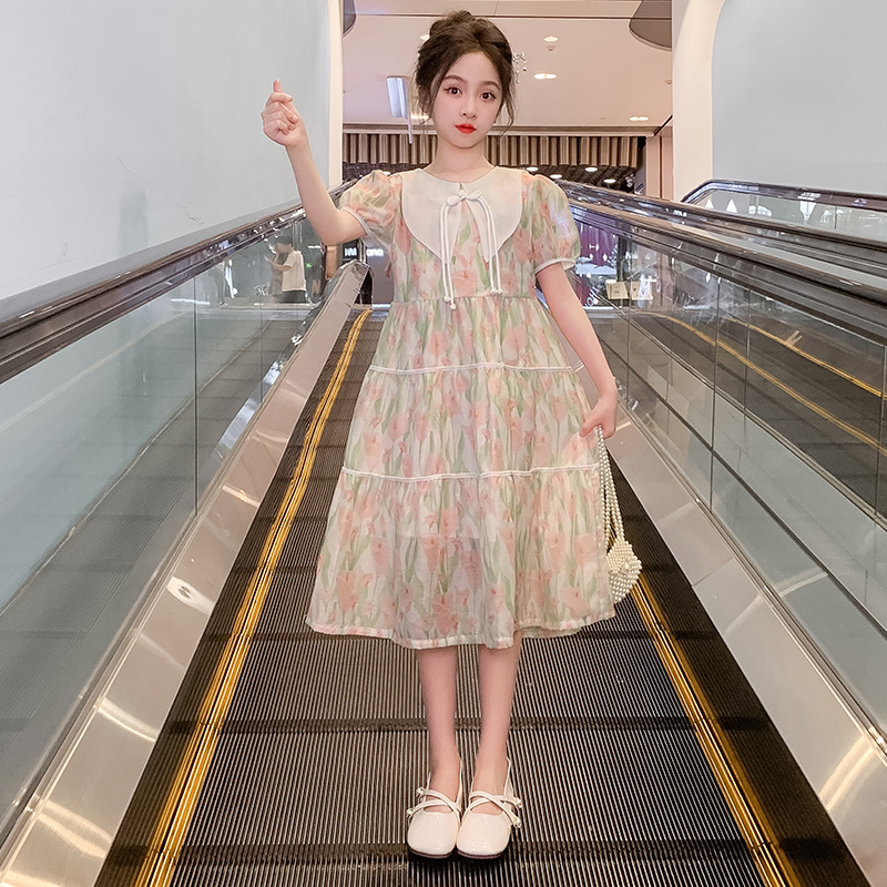 女童连衣裙夏装洋气2023新款儿童夏季薄款韩版短袖公主裙子-X2151