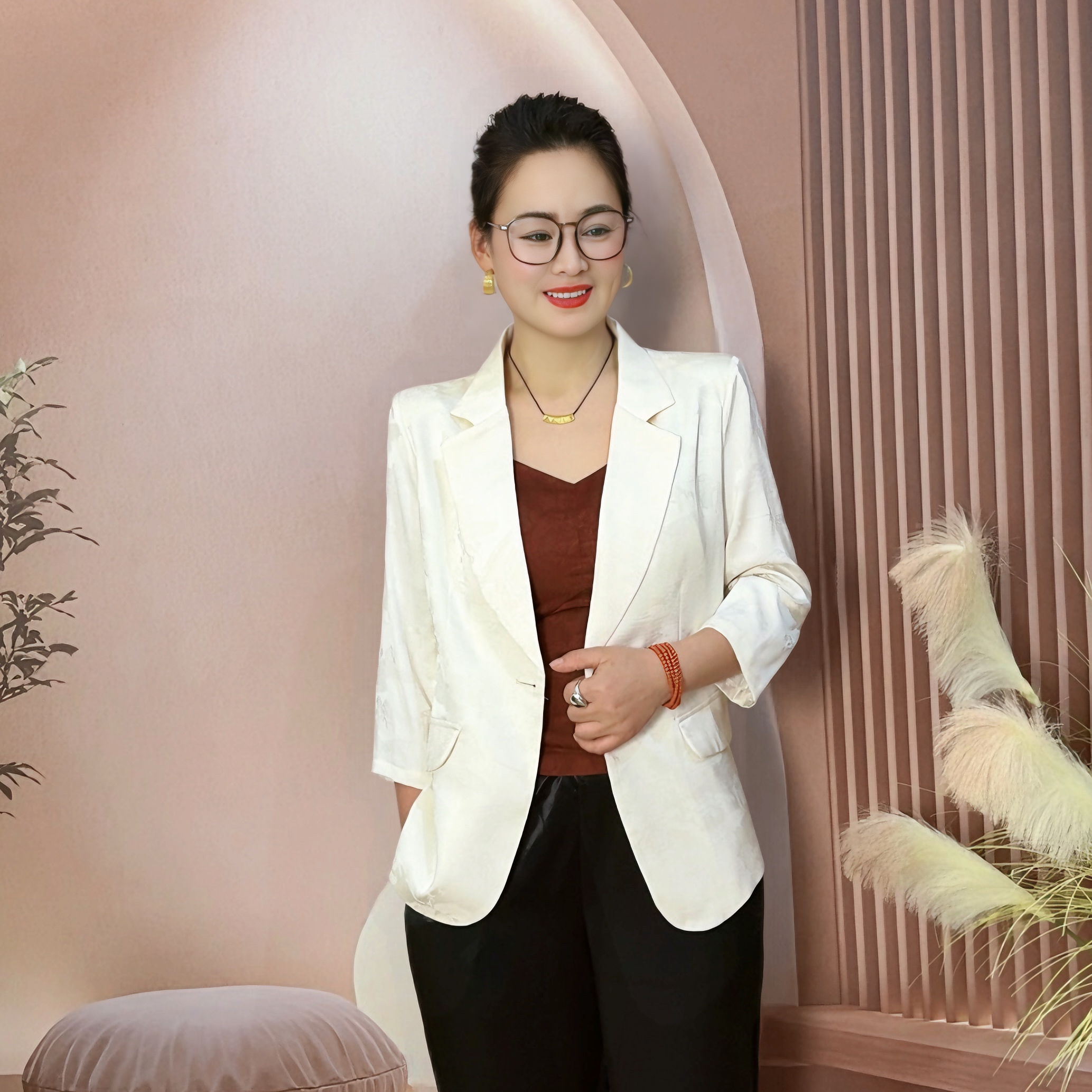 复古印花轻奢垫肩收腰显瘦轻熟风西装外套