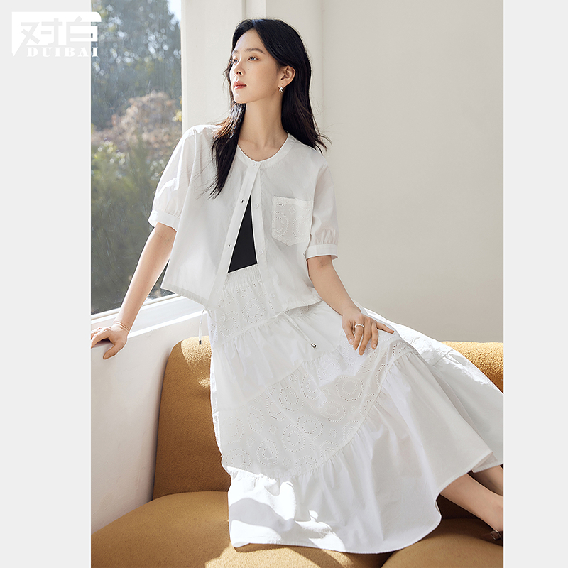 对白蓝色肌理感轻薄衬衫套装女2025年春季新款休闲短裤简约两件套