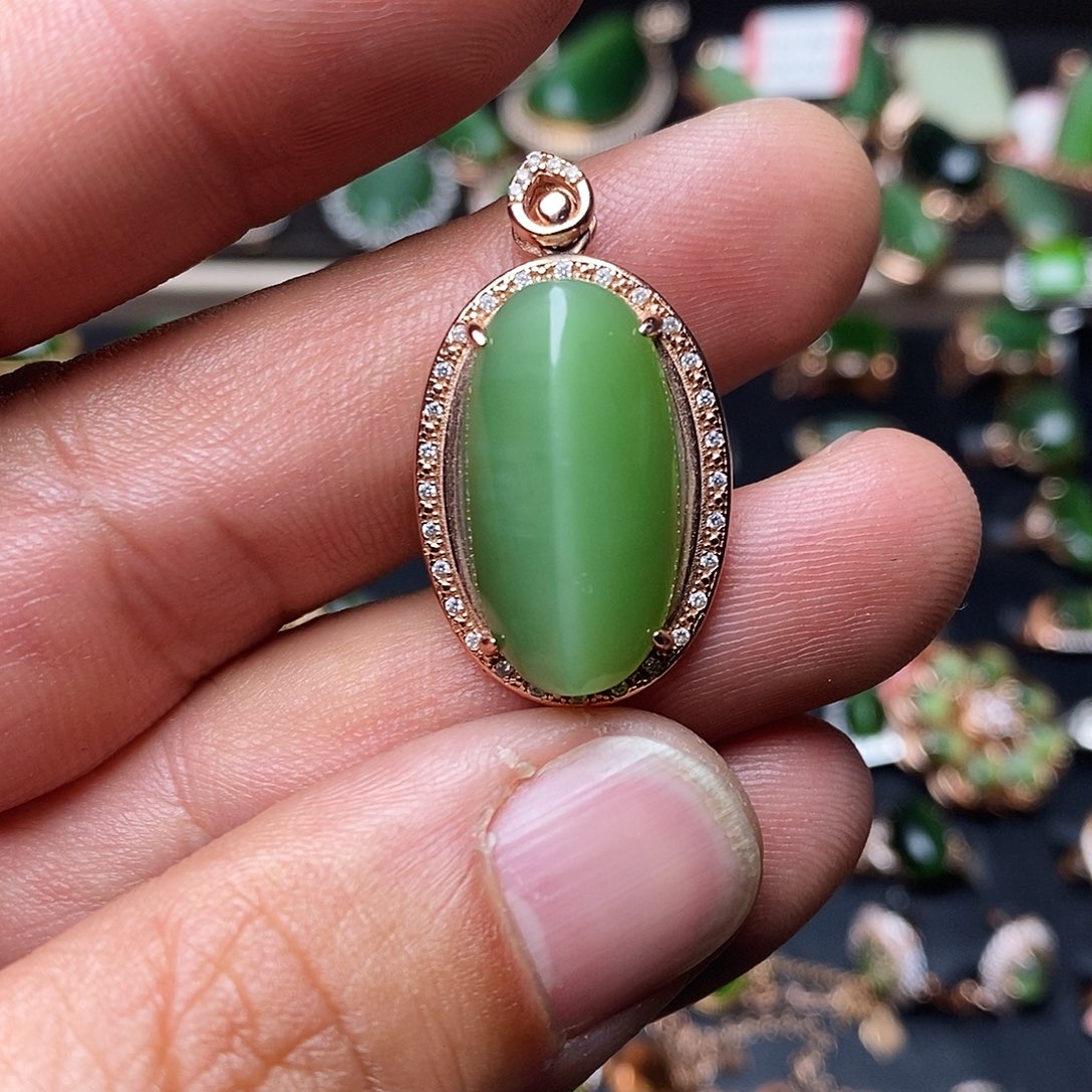 和田玉（碧玉）吊坠银S925镶嵌