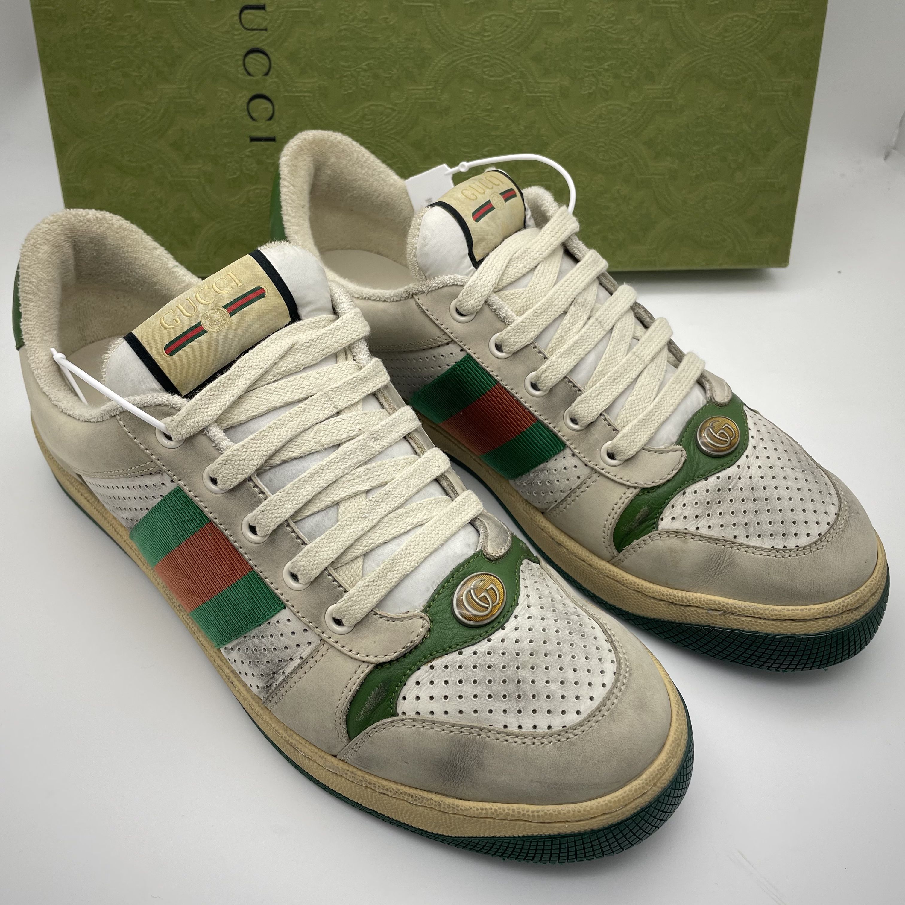 95新 GUCCI/古驰 /43欧码/二手男士 织带经典绿色做旧尚脏脏鞋