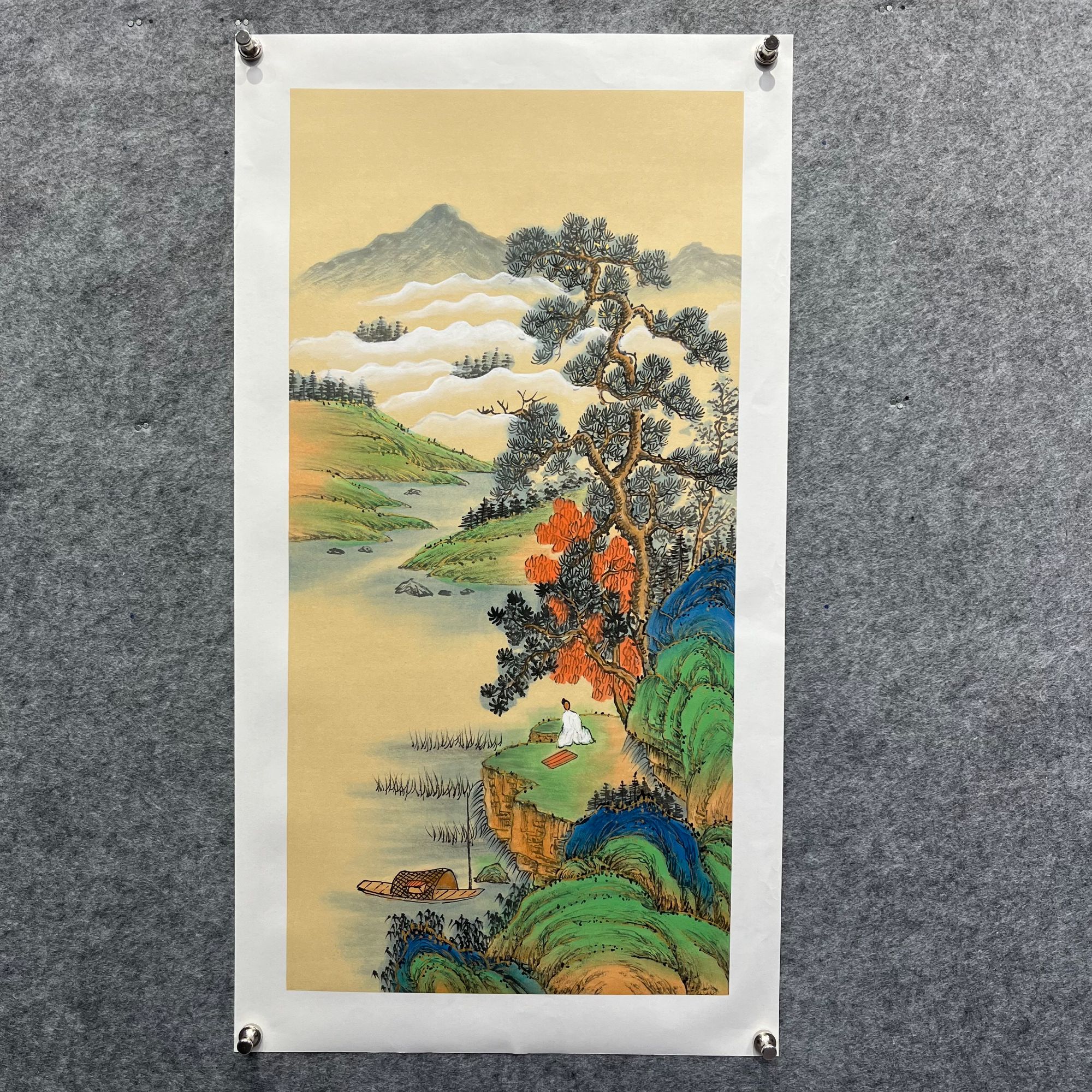 齐振家亲笔手绘仿古山水【溪山雅趣】110*60cm送锦礼盒收藏送礼作品