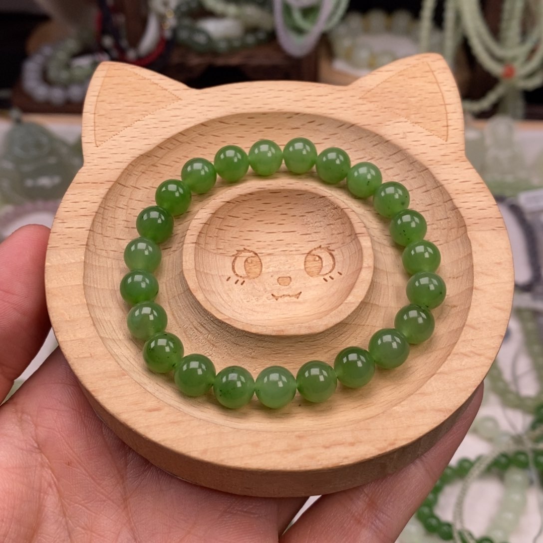 和田玉（碧玉）手链未镶嵌花**木微瑕