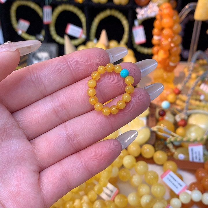 琥珀手链未镶嵌蜜蜡戒指圆珠