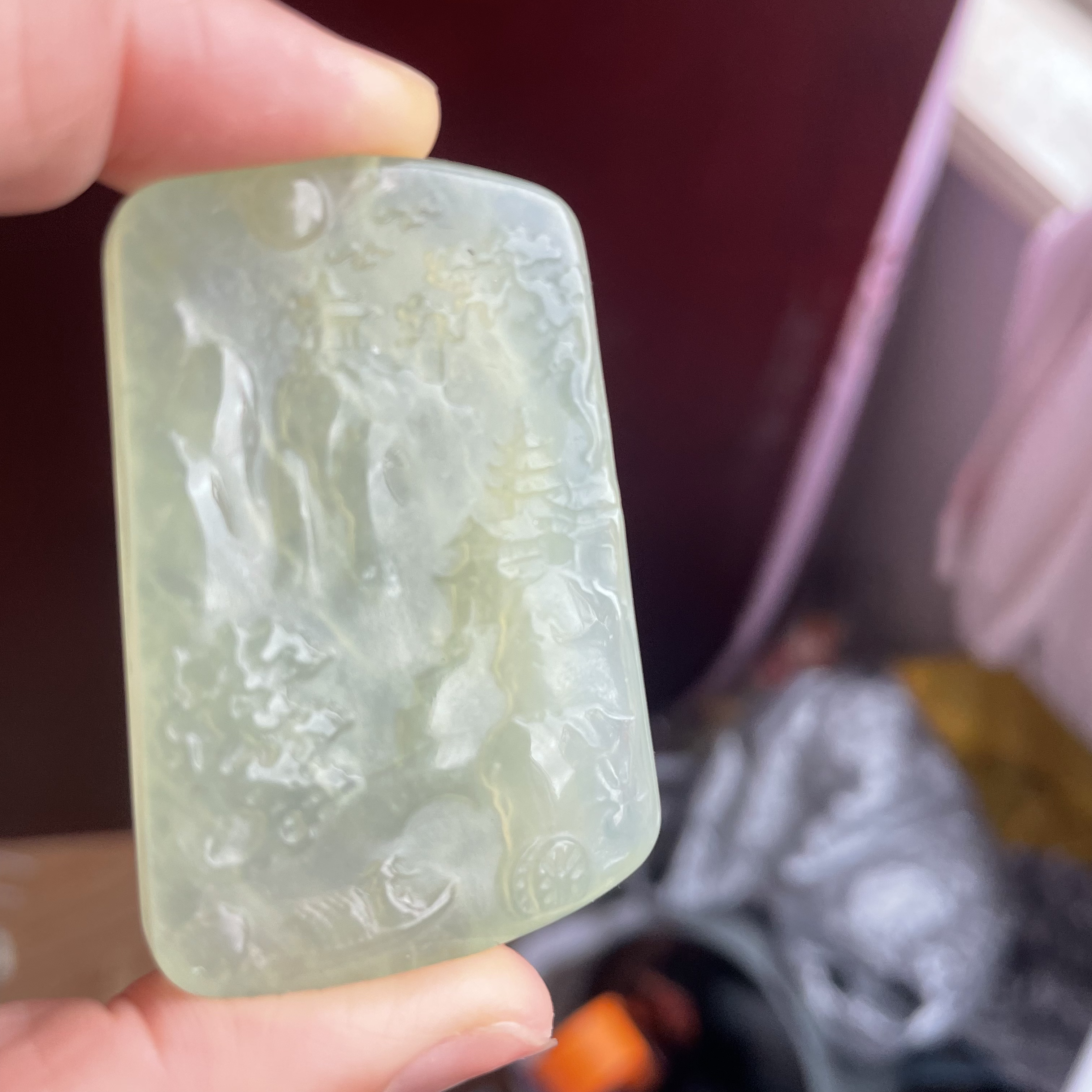 岫玉水墨山水牌吊坠
