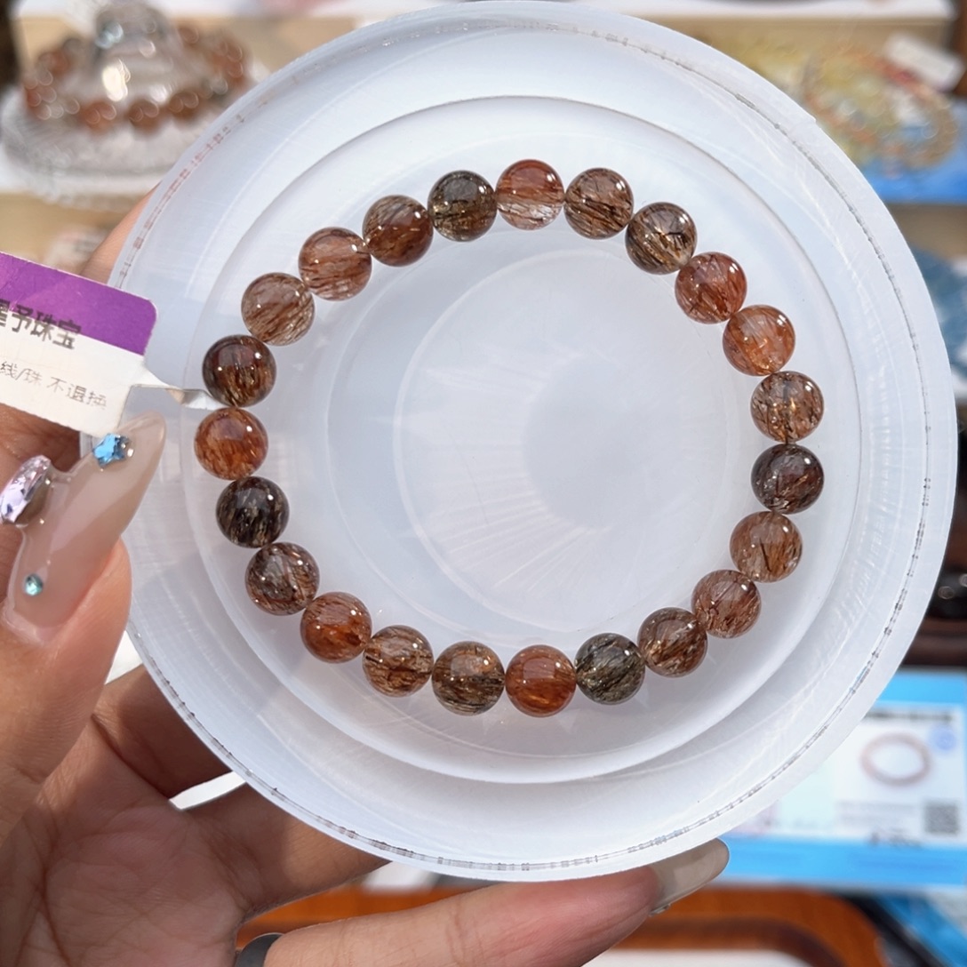 1****水晶手串未镶嵌黑金超七8m