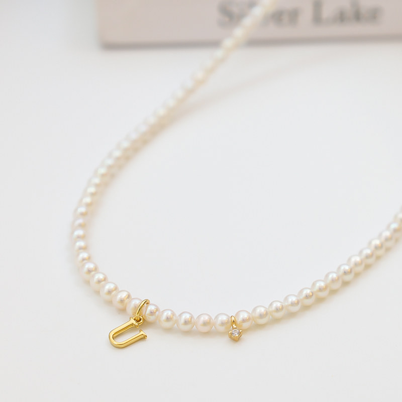 3-4mm26字母淡水小米珍珠近正圆极强光百搭经典锁骨链