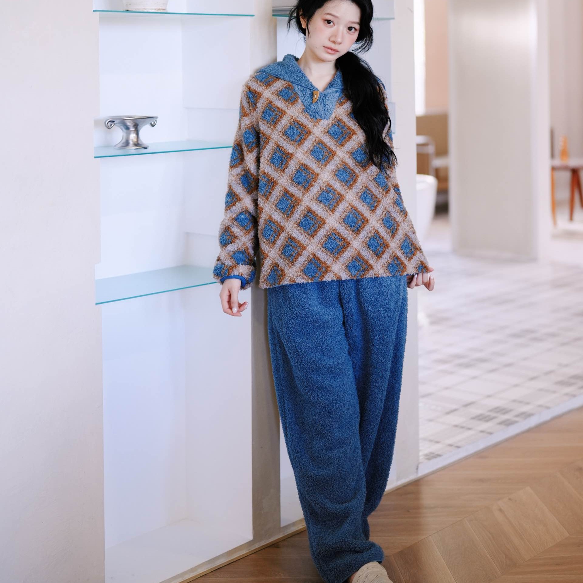 【志花专属】朵朵可可252-055冬季睡衣秋冬加厚情侣家居服套装