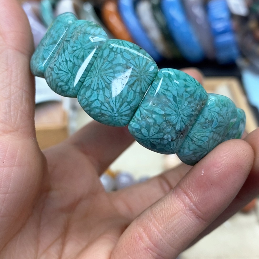 硅化珊瑚（珊瑚玉）手链未镶嵌帕***蓝057