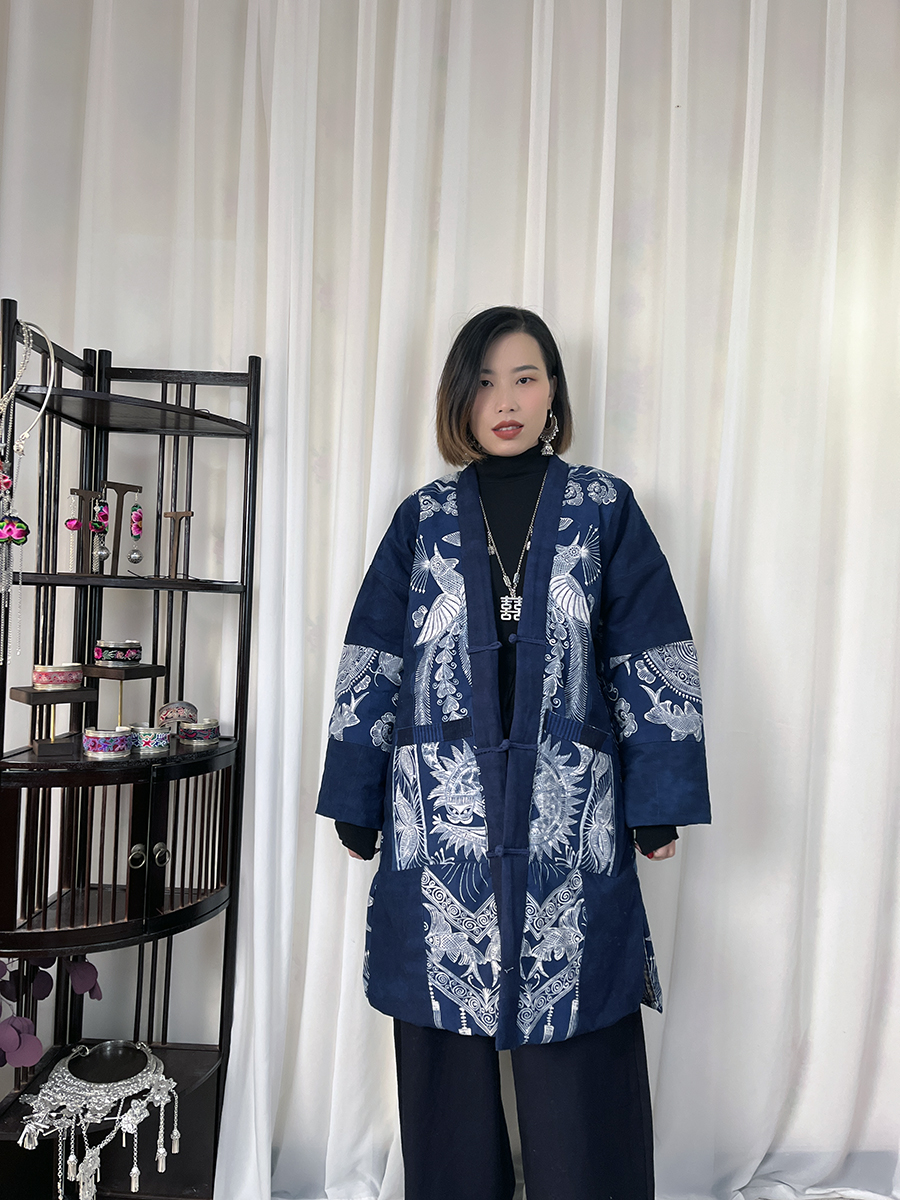 民族风女长款外套长袖加厚秋冬复古大衣新中式薄款开襟42