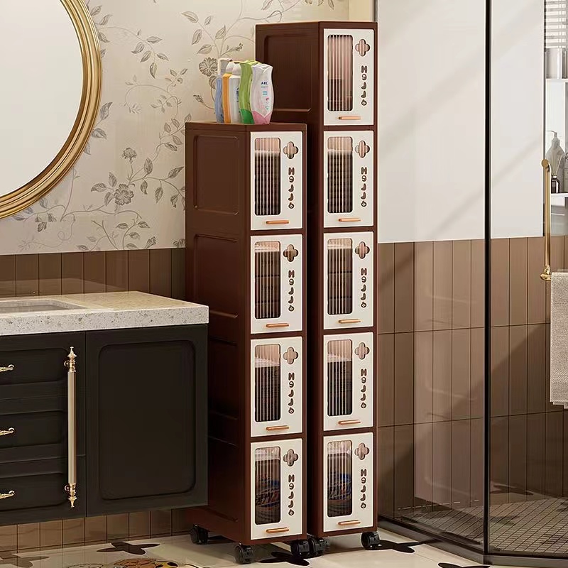 15-20复古风夹缝收纳柜柜子简易客厅储物柜置物厨柜带门