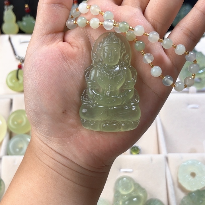 未镶嵌蛇纹石玉吊坠(赠链)福利观音珠链一套默认有棉