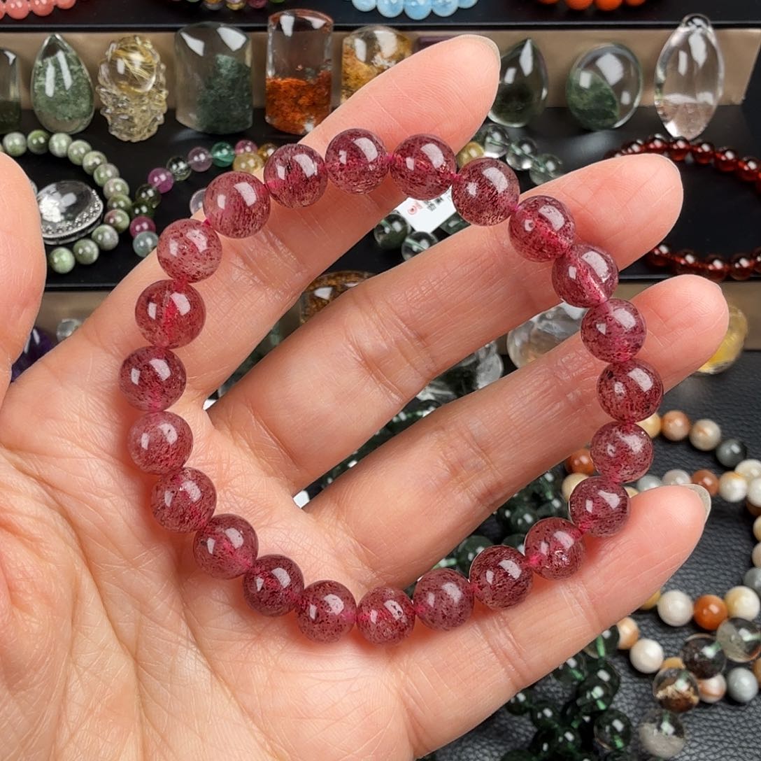 石英质玉手链未镶嵌吃****呀天然草莓晶