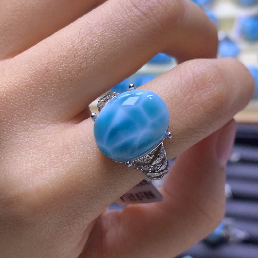 针钠钙石（海纹石）银S925镶嵌戒指蛋面戒指色差略异