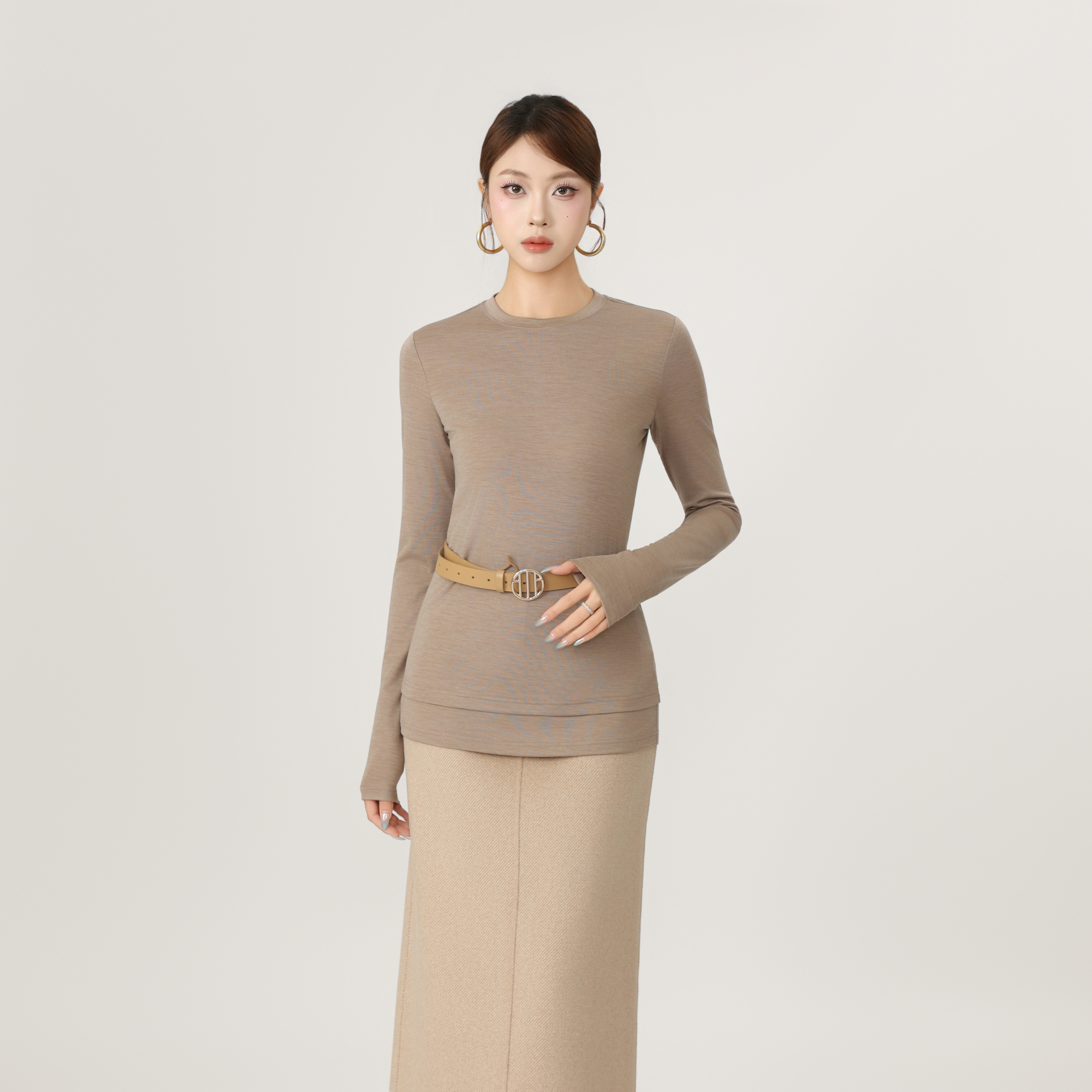 AMASS/阿玛施秋冬新款慵懒百搭修身羊毛长袖打底衫女内搭5300886