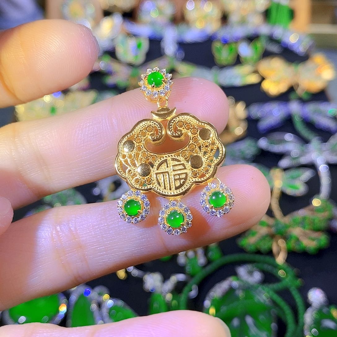 吊坠(不含链)银S925镶嵌翡翠